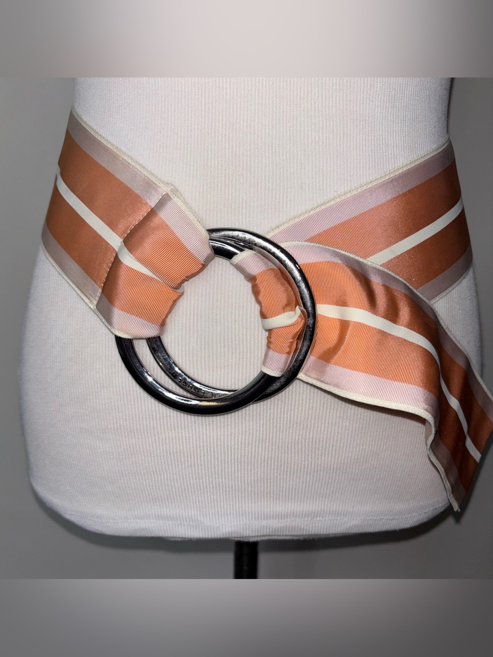 Ralph Lauren O Ring USA Striped Ribbon Belt Peach Light Pink Cream